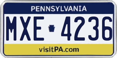 PA license plate MXE4236