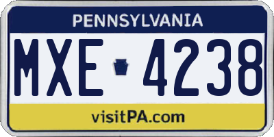PA license plate MXE4238
