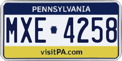 PA license plate MXE4258