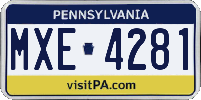 PA license plate MXE4281
