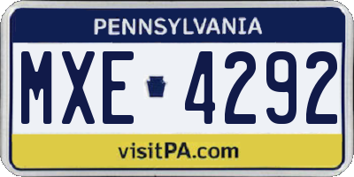 PA license plate MXE4292