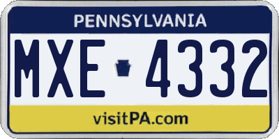 PA license plate MXE4332