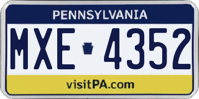 PA license plate MXE4352