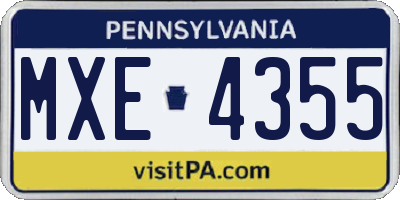 PA license plate MXE4355