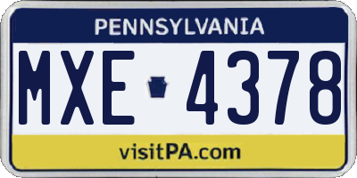 PA license plate MXE4378