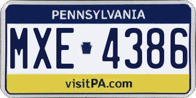 PA license plate MXE4386