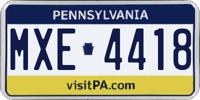 PA license plate MXE4418
