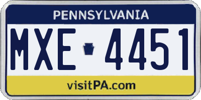 PA license plate MXE4451