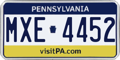 PA license plate MXE4452