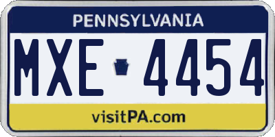 PA license plate MXE4454