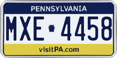 PA license plate MXE4458