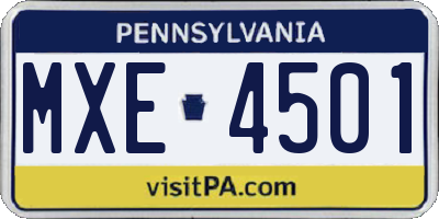 PA license plate MXE4501