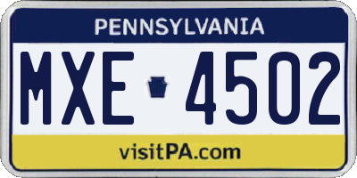 PA license plate MXE4502