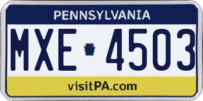 PA license plate MXE4503