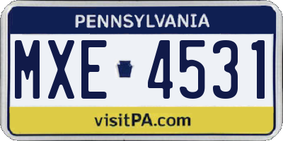 PA license plate MXE4531