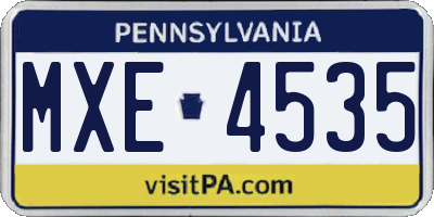 PA license plate MXE4535