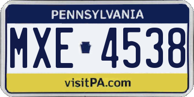 PA license plate MXE4538