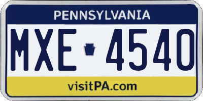 PA license plate MXE4540