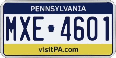 PA license plate MXE4601