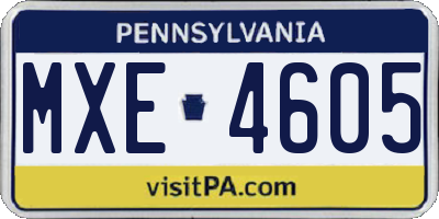 PA license plate MXE4605