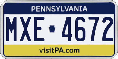 PA license plate MXE4672