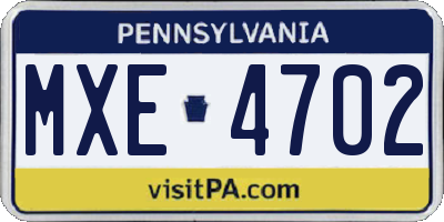 PA license plate MXE4702