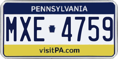 PA license plate MXE4759
