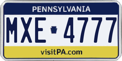 PA license plate MXE4777