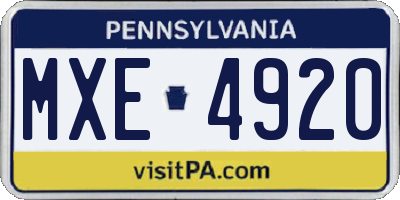 PA license plate MXE4920