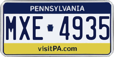 PA license plate MXE4935