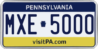 PA license plate MXE5000