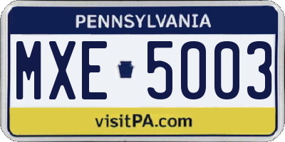 PA license plate MXE5003