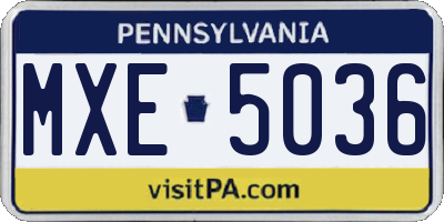 PA license plate MXE5036