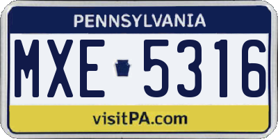 PA license plate MXE5316