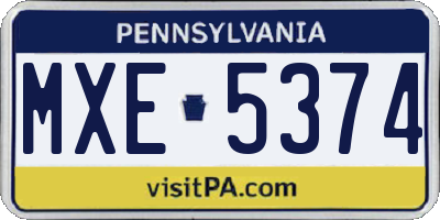 PA license plate MXE5374