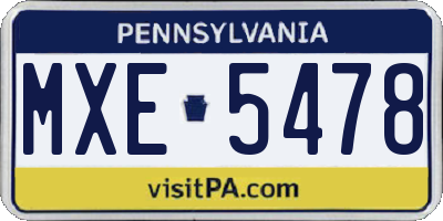 PA license plate MXE5478