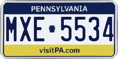 PA license plate MXE5534