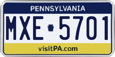 PA license plate MXE5701