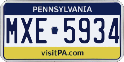 PA license plate MXE5934