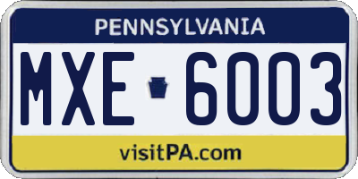 PA license plate MXE6003
