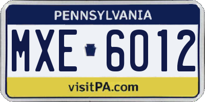 PA license plate MXE6012