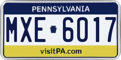 PA license plate MXE6017