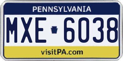 PA license plate MXE6038