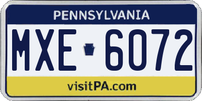 PA license plate MXE6072