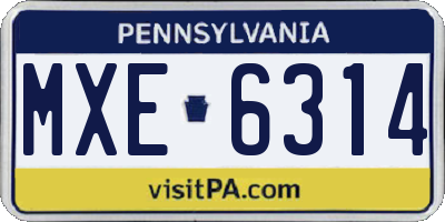 PA license plate MXE6314