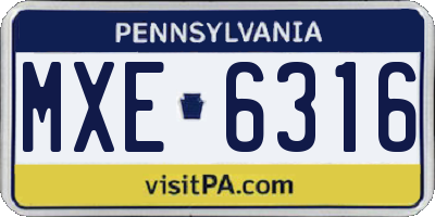 PA license plate MXE6316
