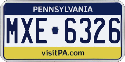 PA license plate MXE6326