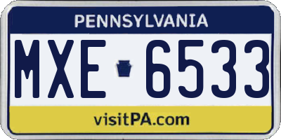 PA license plate MXE6533