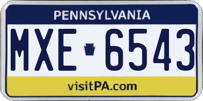 PA license plate MXE6543