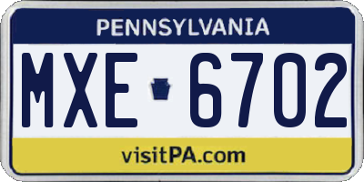 PA license plate MXE6702